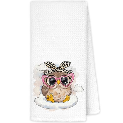 JINYO Trendy Coquette Leopard Bow Owl Kitchen Towels, Owls Lover Gifts for Women Hand Towels for Bathroom Kitchen Decor, Cute Wild Animal Owl Decorative Dish Tea Towels, 16x24 Inch - color: Trendy Coquette Owl Towels