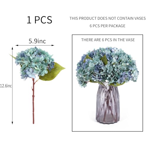 Kimura's Cabin 6pcs Hydrangea Artificial Flowers Silk Fake Hydrangeas,Blue | Faux Hydrangea Flower with Stems,Farmhouse Garden Arrangements,Home Table Centerpieces,Wedding Bouquets,Vase Filler Decor - color: Cerulean Blue