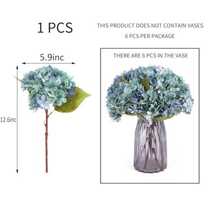 Kimura's Cabin 6pcs Hydrangea Artificial Flowers Silk Fake Hydrangeas,Blue | Faux Hydrangea Flower with Stems,Farmhouse Garden Arrangements,Home Table Centerpieces,Wedding Bouquets,Vase Filler Decor - color: Cerulean Blue