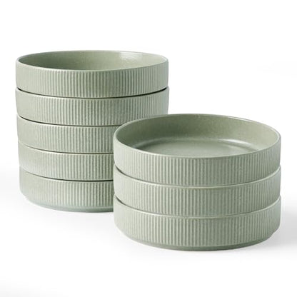 famiware Star 7.5" Pasta Bowls Set of 8, Plate Bowls, Light Green | Double Reactive Glaze, Microwave & Dishwasher Safe, Lead-free and Cadmium-free, Stoneware Scratch Resistant, Kitchen Bowls - color: Light Green, size: 8 pcs