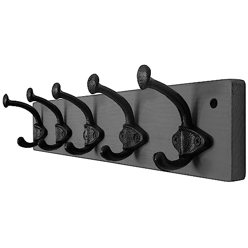 WEBI Rustic Coat Rack Wall Mount,5 Cast Iron Hooks,Coat Hooks Wall Mounted,Heavy Duty Antique Vintage Hooks for Hanging Coats,Jacket,Clothes,Gray - color: Gray, size: 17 Inch