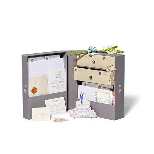 Savor Wedding Gifts Keepsake Box - Ideal Wedding Gifts for Newlyweds - Memory Storage with 52 Hand-Illustrated Labels & 10 File Folders - Elegant & Durable Design, Slate, Caroline - color: Slate, size: Caroline Font