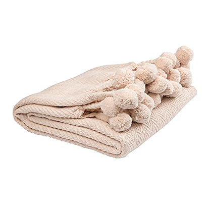 Main + Mesa Woven Cotton Pom Pom Throw - color: Blush