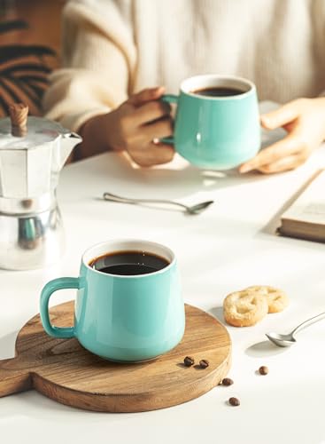 Teocera Ceramic Coffee Mug Set of 4-12 oz Coffee Mugs with Large Handles for Hot or Cold Drinks Like Latte, Cocoa, Tea or Juice - Smooth Ceramic, Dishwasher Safe, Turquoise - color: Turquoise