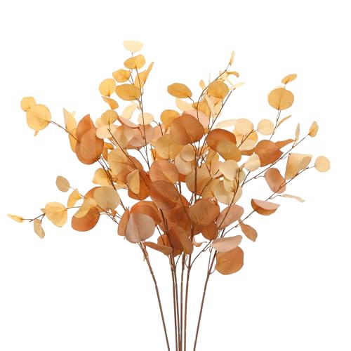 3 PCS 33" Artificial Eucalyptus Stems, Silk Branches, Champagne | Long Bendable Greenery, for Vase, Farmhouse, Home, Wedding, Party Arrangements - color: Champagne*3