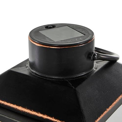 Deco 79 Metal Modern Candle Lantern with Gold Accents, 8" x 7" x 14", Black - size: 8" x 7" x 14