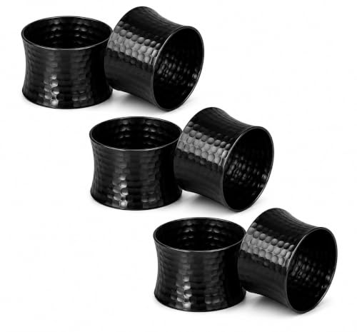 ITOS365 Black Napkin Rings Set of 6, Handmade Hammered Metal Napkin Ring Holders for Dining Table, Wedding, Parties & Everyday Table Decor - color: Black