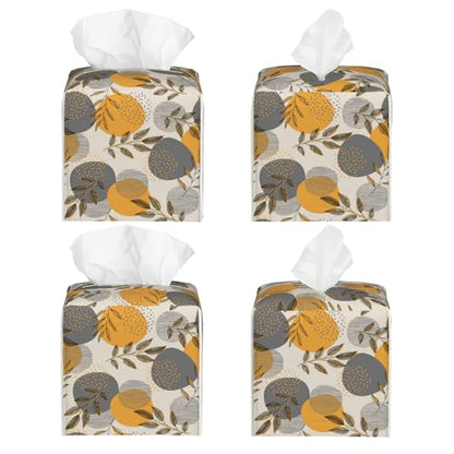 Boho Abstract Leaves Tissue Box Cover Square,Linear Boho Leaves and Geometric Tissue Box Holder Waterproof Leather Facial Paper Organizer Dispenser for Bathroom Home Car Nightstand Vanity Desk - color: Color-18