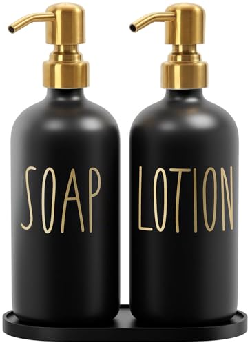 MOMEEMO Bathroom Soap Dispenser Set, Black & Gold | Contains Hand Soap and Lotion Dispenser, Suitable for Black and Gold Bathroom Decor - color: S&l Black With Gold