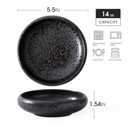 Uaral Japanese Plates Serving Dishes,Salad Bowl Set,Dessert Plate,Appetizer Plate Set of 4,5.5 inch(Black Speckled) - color: Black Speckle
