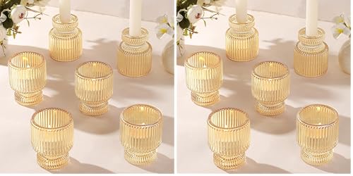 6 Pcs Gold Candlestick Holders - Glass Taper Candle Holders Tealight Votive Candle Holders for Table Centerpieces, Wedding, Dinner Party, Home, Gifts (Pack of 2) - color: Gold, size: 6Pcs (Pack of 2)
