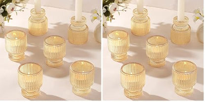 6 Pcs Gold Candlestick Holders - Glass Taper Candle Holders Tealight Votive Candle Holders for Table Centerpieces, Wedding, Dinner Party, Home, Gifts (Pack of 2) - color: Gold, size: 6Pcs (Pack of 2)