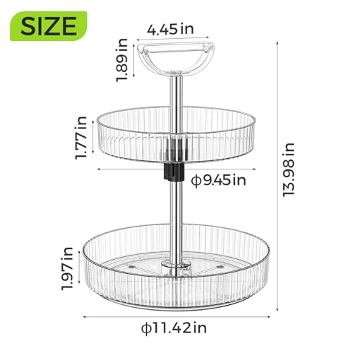Lazy Susan Organizer – 2 Tier Rotating Spice Rack Turntable, 11.4" Plastic Spinning Organizer for Kitchen Cabinet Pantry Countertop Cupboard Bathroom Storage, Clear - size: Clear