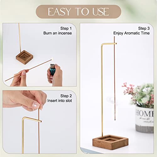 Treela 2 Sets Incense Holder for Sticks, Wooden Modern Upside Down Insence Stick Holder Burner Ash Catcher Handmade Round Tray Stand with Mat for Home Office Table Decor Yoga Spa Mediation Zen