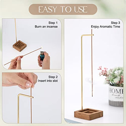 Treela 2 Sets Incense Holder for Sticks, Wooden Modern Upside Down Insence Stick Holder Burner Ash Catcher Handmade Round Tray Stand with Mat for Home Office Table Decor Yoga Spa Mediation Zen
