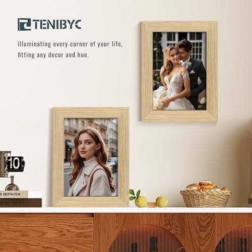 5x7 Picture Frame Set of 3 - Light Wood, Natural Oak Wood Photo Frame with HD Tempered Glass, Tabletop Display - color: Oak, size: 5 X 7, style: 3 Pack