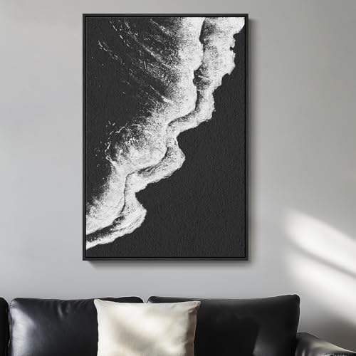Framed Black and White Abstract Beach Canvas Wall Art, Modern Minimalist Art Prints Paintings Artwork for Walls, Ocean Wave Pictures for Living Room Dining Room Bedroom Bathroom Wall Decor 24x36 In - color: Black White Wave