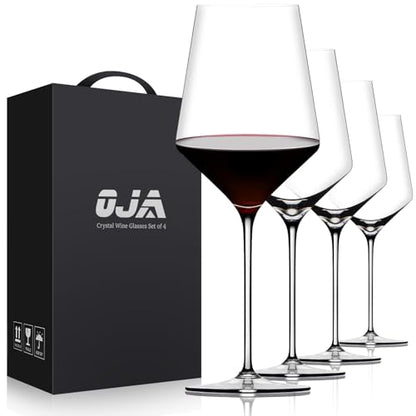 OJA Wine Glasses Set, Crystal Red Hand Blown Wine Glass, Set of 4, 17 oz | Long Stem, Thin Rim, Large, Tall, Premium, Perfect for Red or White, Daily Use, Unique Wedding Anniversary or Birthday Gift - style: Set of 4-17oz