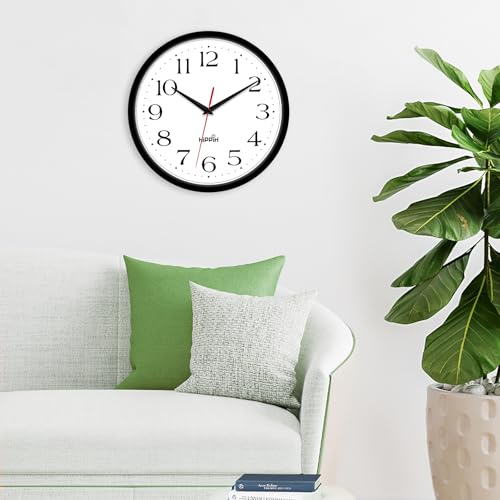 10 Inch Wall Clock, 2Pack Silent Non Ticking Battery Operated Clocks | Black Analog Clock| Living Room, Office, Classroom, Bedroom, Kitchen, Bathroom| Modern Simple Style | Easy to Read | Accurate - color: With Red Second Hand, size: 10 inches