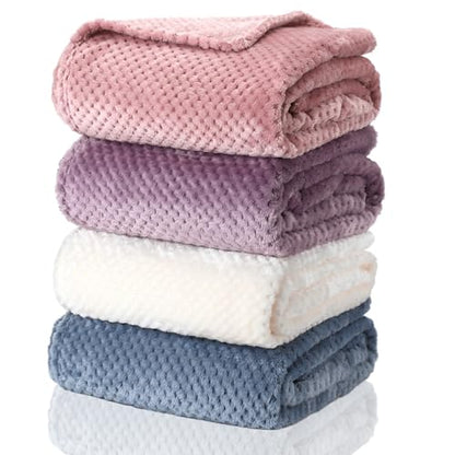 Newwiee 4 Pcs Fleece Throw Blanket, 3D Waffle Textured,Fresh Colors | Soft Lightweight Set for Couch Bed Sofa, Warm Winter Throws, No Shedding Pilling, Flannel Waffle Texture, 50x60 Inch - color: Fresh Colors