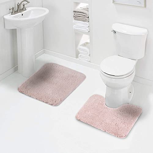 Walensee Shaggy 2 Piece Bath Rug Set (Dusty Pink) - 20 x 24 U Shape Contour & 20 x 32 Bath Mat - Machine Wash/Dry - Plush Absorbent Non Slip - color: Dusty Pink