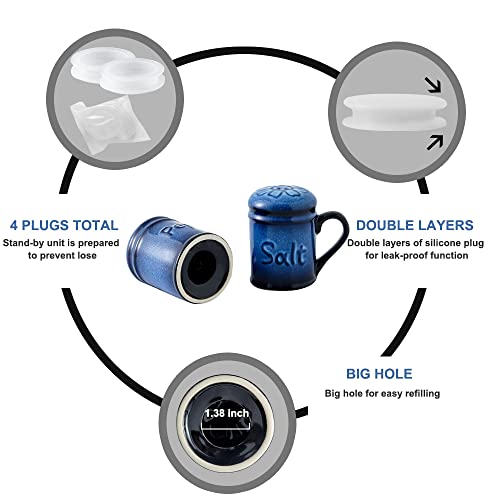 Nihow Ceramic Salt & Pepper Shakers Set with Handle for Kitchen Counter | 2.6 Inch Resist Rusting Seasoning Shaker -Elegant Black & Blue (Set of 2) - size: Shaker with handle