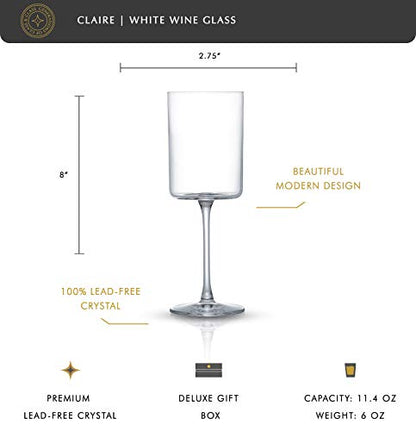 JoyJolt Claire 11.4oz White Wine Glass Set of 2, Elegant Crystal Stemware Stemmed Wine Glasses Made in Europe, Unique and Modern Glasses with Stem - style: White Wine Glasses
