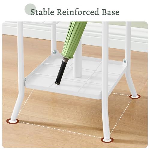 FAVOOSTY Coat Rack Freestanding,Coat Rack Stand with Umbrella Holder,Metal Coat Tree with 12 Hooks,Tree Clothes Hat for Entryway, Hallway, Bedroom, Living Room & Office -White - color: White