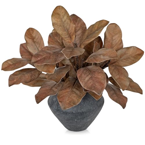 Briful Artificial Magnolia Leaves Stems 3 Pack 22in Coffee Brown Fake Magnolia Branches for Vase Fall Leaves Stems for Home Room Arrangements Centerpieces Thanksgiving Décor (Vase Not Included) - color: Coffee Brown