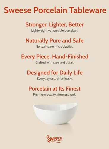 Sweese Porcelain Bowls Set of 4-18oz, 6 Inch, Versatile for Soup, Cereal, Fruit, Rice - Microwave, Dishwasher, Oven Safe, White - size: 6.2 Inch
