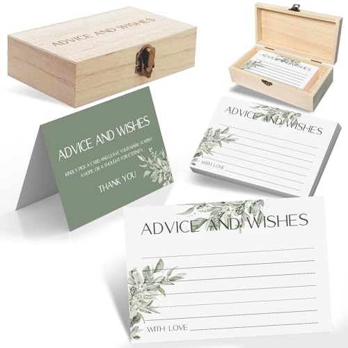 Eucalyptus Advice and Wishes for the Mr and Mrs - 60 Pack Wedding Message Cards with Box - Elegant Bridal Shower Game & Anniversary Guest Book Alternative - color: GREEN EUCALYPTUS