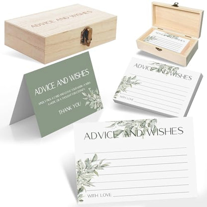 Eucalyptus Advice and Wishes for the Mr and Mrs - 60 Pack Wedding Message Cards with Box - Elegant Bridal Shower Game & Anniversary Guest Book Alternative - color: GREEN EUCALYPTUS