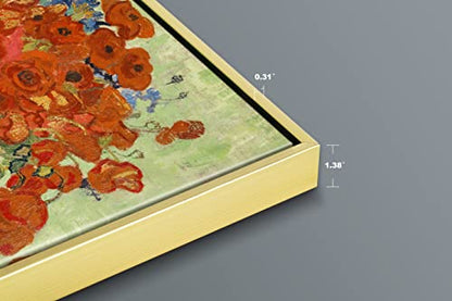 Wieco Art Framed Wall Art Canvas Prints of Red Poppies and Daisies Canvas Prints Wall Art of Van Gogh Paintings Reproduction Abstract Artwork for Wall Decor Golden Frame - size: 16"L x 12"W