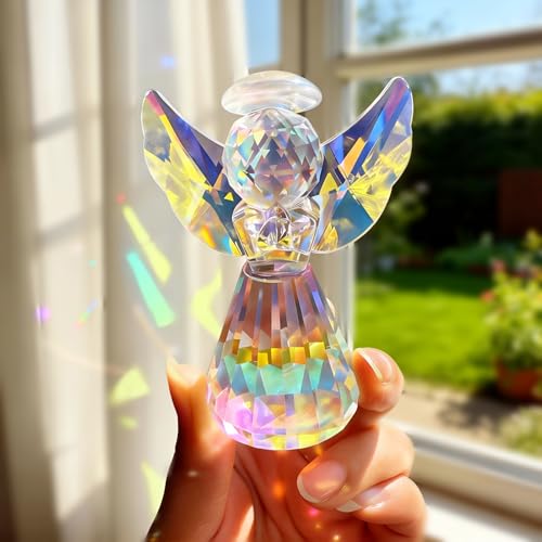 3'' Colorful Crystal Guardian Angel Figurine Christmas Angel Gift for Women | Glass Angel Statues for Valentine's Day Wedding Christmas Home Table Decoration Collectible,Birthday Gift For Sister - style: Colorful Angel