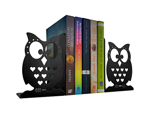Metal Bookends, Owl Design, Black, 1 Pair, 6 Inch Tall