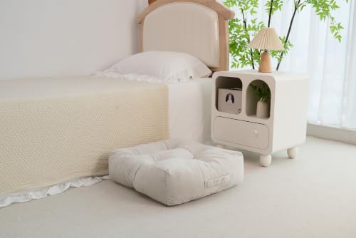 Floor Pillow Cushion with Handle for Adults Women Men | Large Meditation & Sitting Cushion Pillow for Tatami, Living Room, Yoga (1, Beige, Square, 22" x 22" x 6") - color: Beige, Square