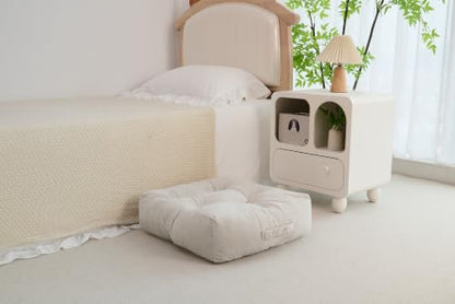 Floor Pillow Cushion with Handle for Adults Women Men | Large Meditation & Sitting Cushion Pillow for Tatami, Living Room, Yoga (1, Beige, Square, 22" x 22" x 6") - color: Beige, Square