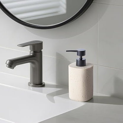 Clasin Home 2 Pack Beige Resin Soap Dispensers, Refillable Liquid Lotion Dispenser Bottles with Travertine-Look for Bathroom and Kitchen Countertop, Modern Stone Texture (10.8 oz) - color: Beige