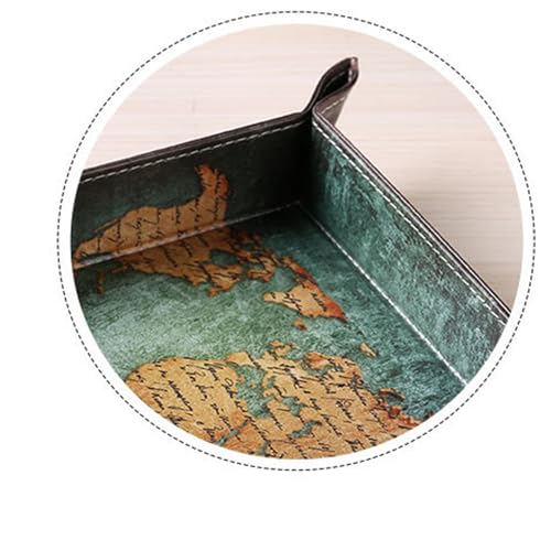 Valet Tray Desktop Storage Organizer, Vegan Leather Catchall Bedside Vanity Tray Nightstand Caddy Holder for Remote Controller, Watch, Keys, Phone, Wallet, Sunglasses, Jewelry - Map - color: Map Design