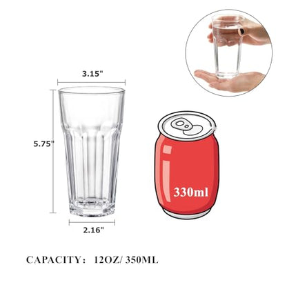 Yopay Set of 8 Highball Drinking Glasses, 12oz Lead-Free Tempered Water Glasses Thick Heavy Base, Clear Iced Hot Tea Glassware for Cocktail, Juice, Milkshake, Soda Beer Tumbler Cup (Pack of 2) - size: 12 oz (Pack of 2)