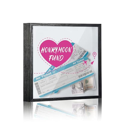 Honeymoon Fund Box, 8×8 Wedding Shadow Box Frame with Slot, Pink Heart Wedding Money Saving Decoration for Reception Bridal Shower, Travel Fund Memory Keepsake Gift for Newlyweds -A03 - size: 8×8 pink heart