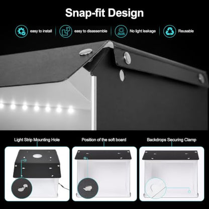 EMART Light Box Photography 14"x15" CRI>95 Photo Box for Photobooth Jewelry | 102 LEDs Lights,4 Color Backdrop,Portable & Sturdy,For Toys Watches Cosmetics Photo Studio Products Displays Photography