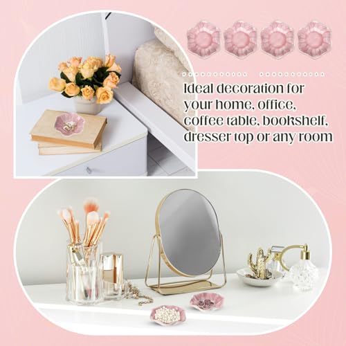 4 Pack Small Jewelry Dish Ceramic Trinket Holder Tray for Rings Earrings Key Bowl Women Mother's Day Wedding Gift(Pink) - color: Pink, style: Ceramic