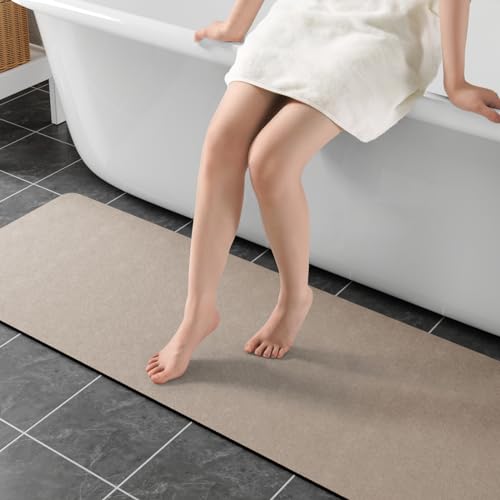 Extra Long Bath Rugs 59x17-Diatomaceous Earth Bath Mats for Bathroom,Taupe | Quick Dry Absorbing Diatomite Stone Bath Mat Rubber Non Slip Thin Bathroom Mat Fit Under Door, Bath Rugs for Bathroom Floors - color: Taupe, size: 1'5" x 4'11" (Rectangular)
