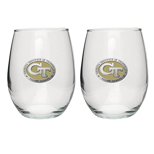 Heritage Pewter Georgia Tech Stemless Glass Goblets – Set of 2 | 15 OZ Goblet Wine Glasses | Expertly Crafted Pewter Glass - style: Georgia Tech GT Yellow