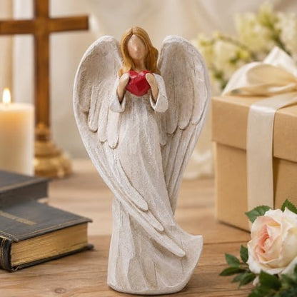 Hodao 8.75inch Resin Praying Angel Sculpture Figurine for Gifts Home Decoration Praying commemorating Angel Statue, exquisitely Carved and Hand-Painted Characters (with Hear) - style: with heart