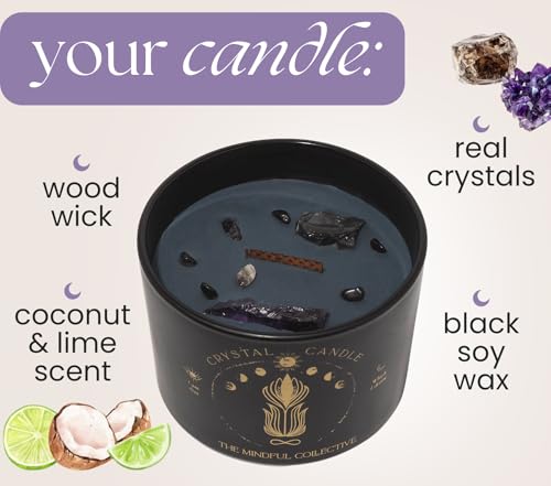 Large Candles for Women - 12oz Soy Wood Wick Candles that Crackle with Crystals and Healing Stones. Non-Toxic Scented, Luxury Aromatherapy (Crystal Black Candle) - style: Crystal Black Candle