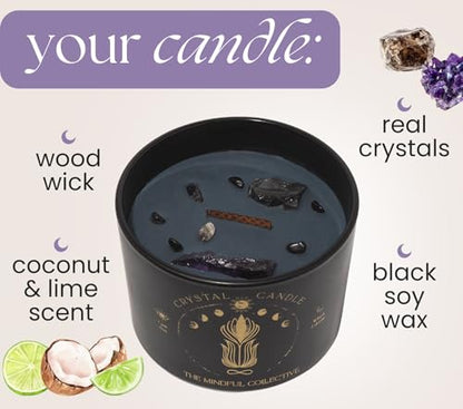 Large Candles for Women - 12oz Soy Wood Wick Candles that Crackle with Crystals and Healing Stones. Non-Toxic Scented, Luxury Aromatherapy (Crystal Black Candle) - style: Crystal Black Candle