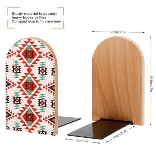 Heavy Duty Non-Slip Beech Wood Bookends, 1 Pair Adjustable Book Ends with Metal Base, Sturdy Book Organizer for Shelves, Home Office Library Tribal Aztec Style Abstract Geometric - color: Tribal Aztec Style Abstract Geometric