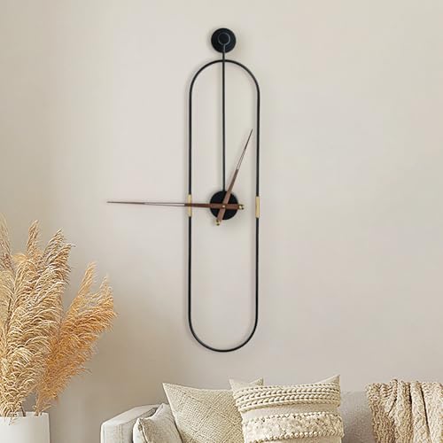 DRELIFAM Modern Oval Wall Clock Large Wall Clock with Walnut Pointers for Living Room Home Decor Bedroom Kitchen Office (Oval Black, Large) - color: Oval Black, size: Large